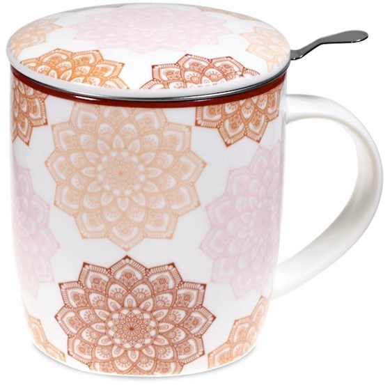 Teetasse mit Sieb und Deckel Mandala pink