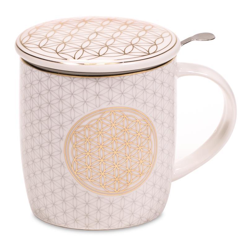 Teetasse mit Sieb und Deckel Blume des Lebens