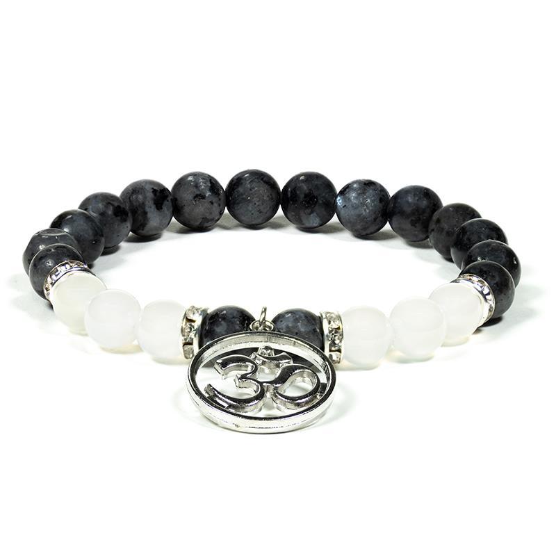 Armband Labradorit/weißer Achat mit OM