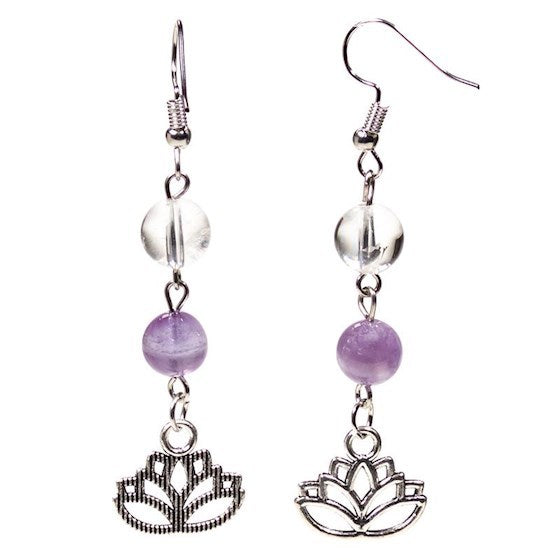 Ohrringe Chevron-Amethyst/Bergkristall mit Lotus