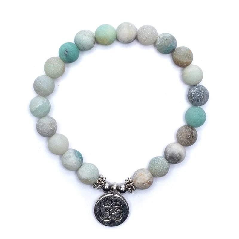Mala/Armband Amazonit - elastisch mit Om 8 mm Kugeln