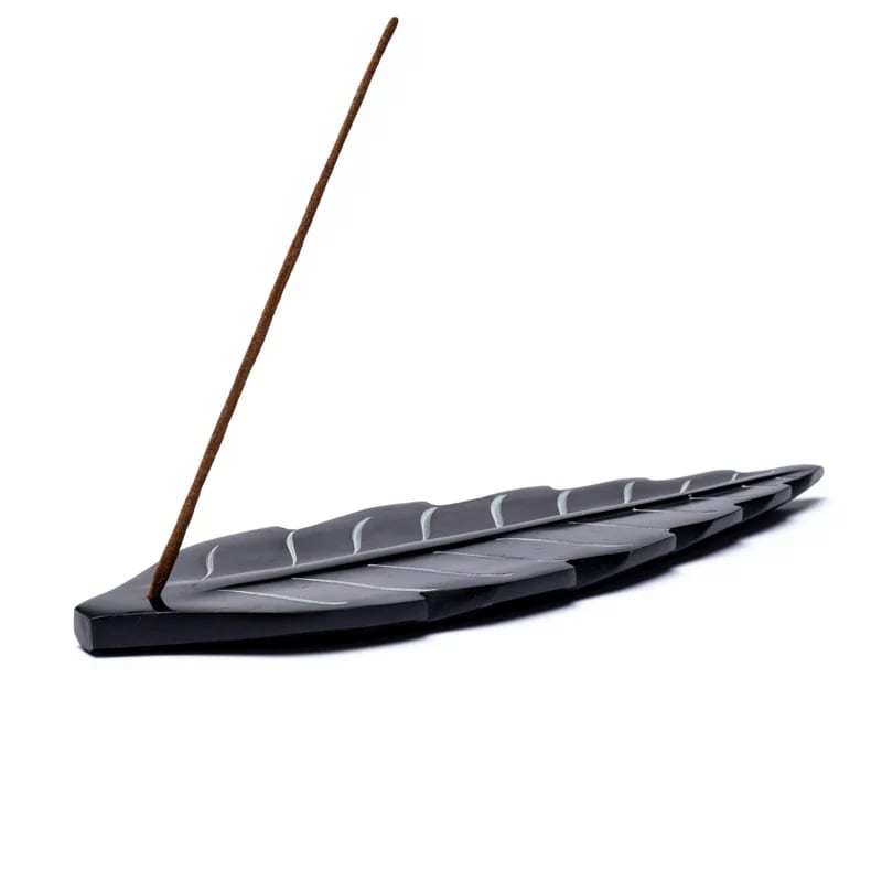 Räucherstäbchenhalter Blatt Speckstein schwarz
