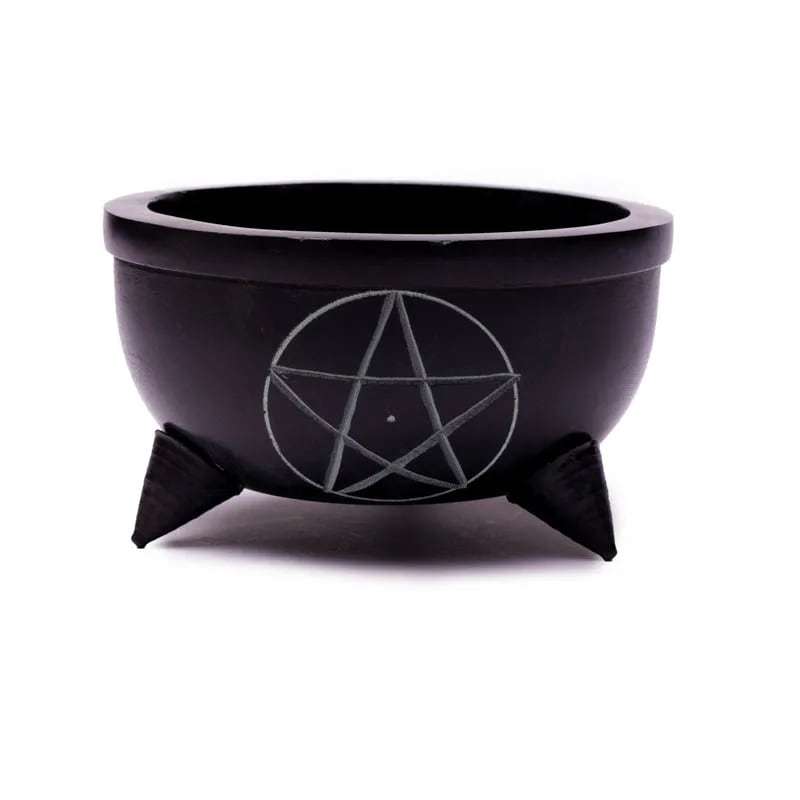 Räuchergefäß Speckstein schwarz Pentagramm Steine