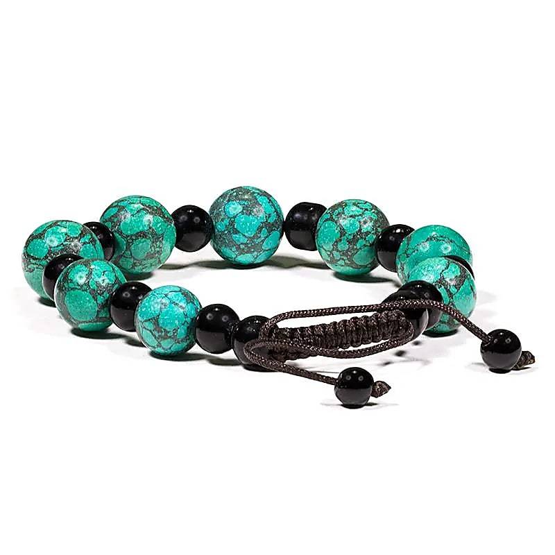 Armband Türkis & schwarzer Achat verstellbar 11 mm Kugeln