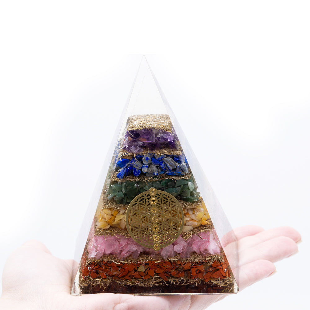 Orgonite Pyramide - Seven Chakra Flower of Life - 90 mm