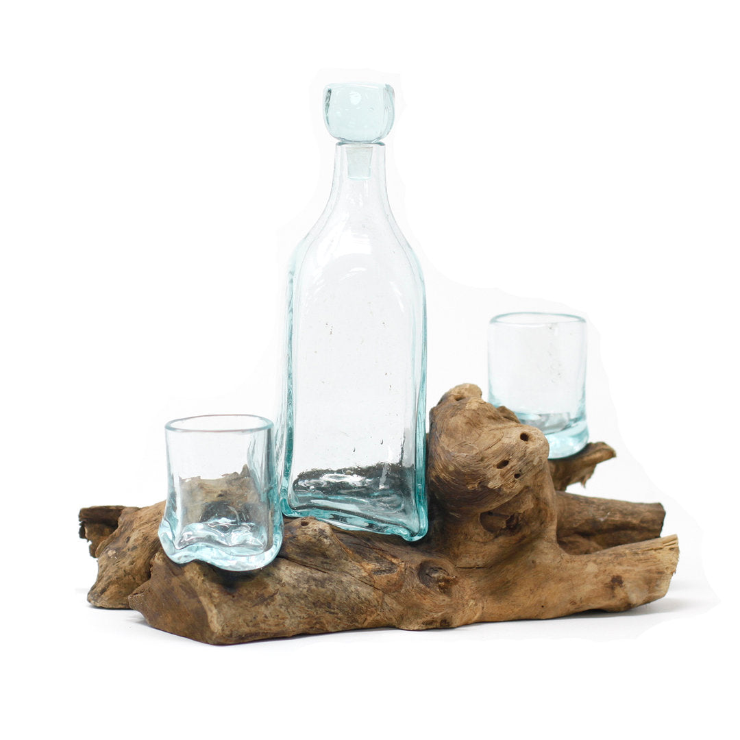 Geschmolzenes Glas auf Holz - Whisky Set