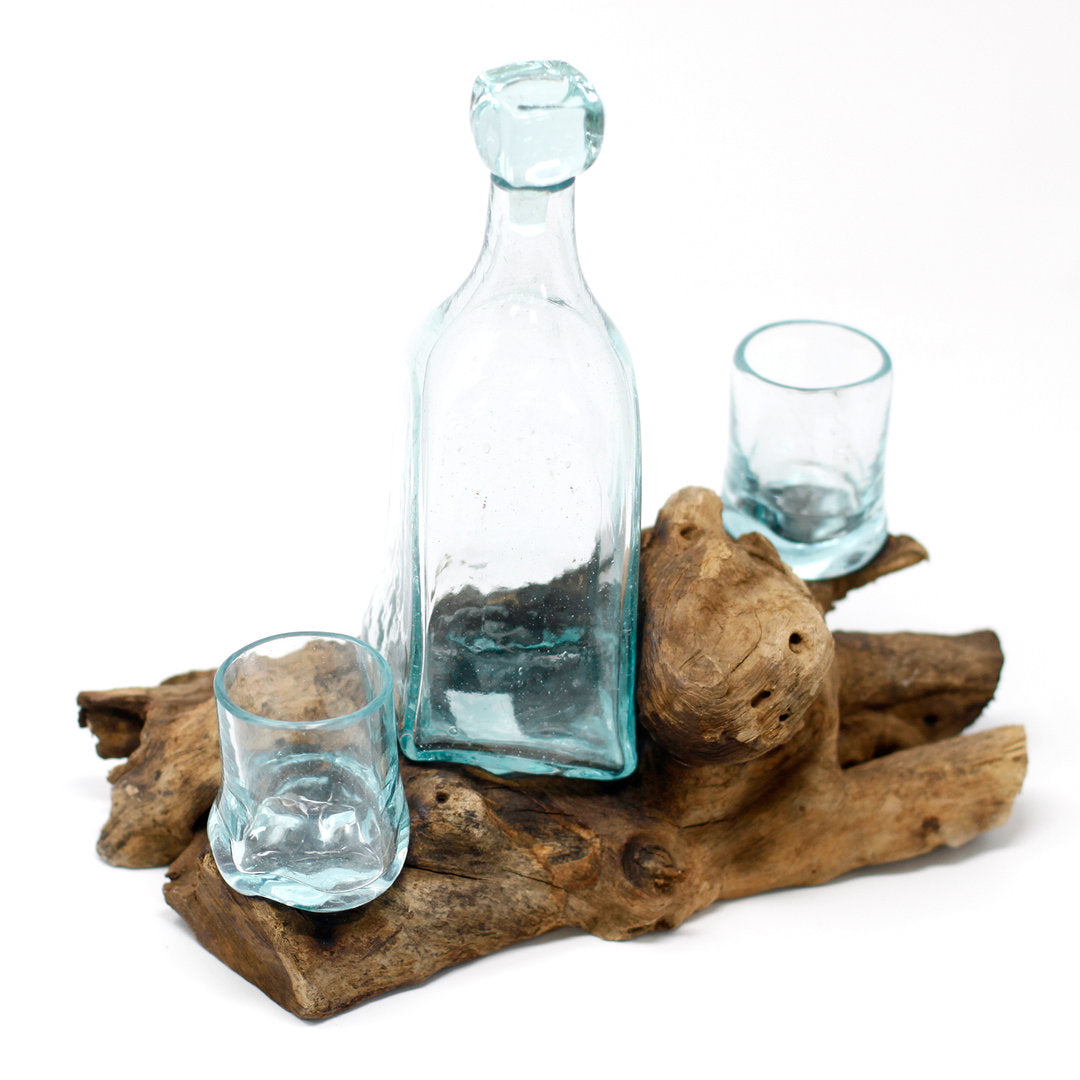 Geschmolzenes Glas auf Holz - Whisky Set