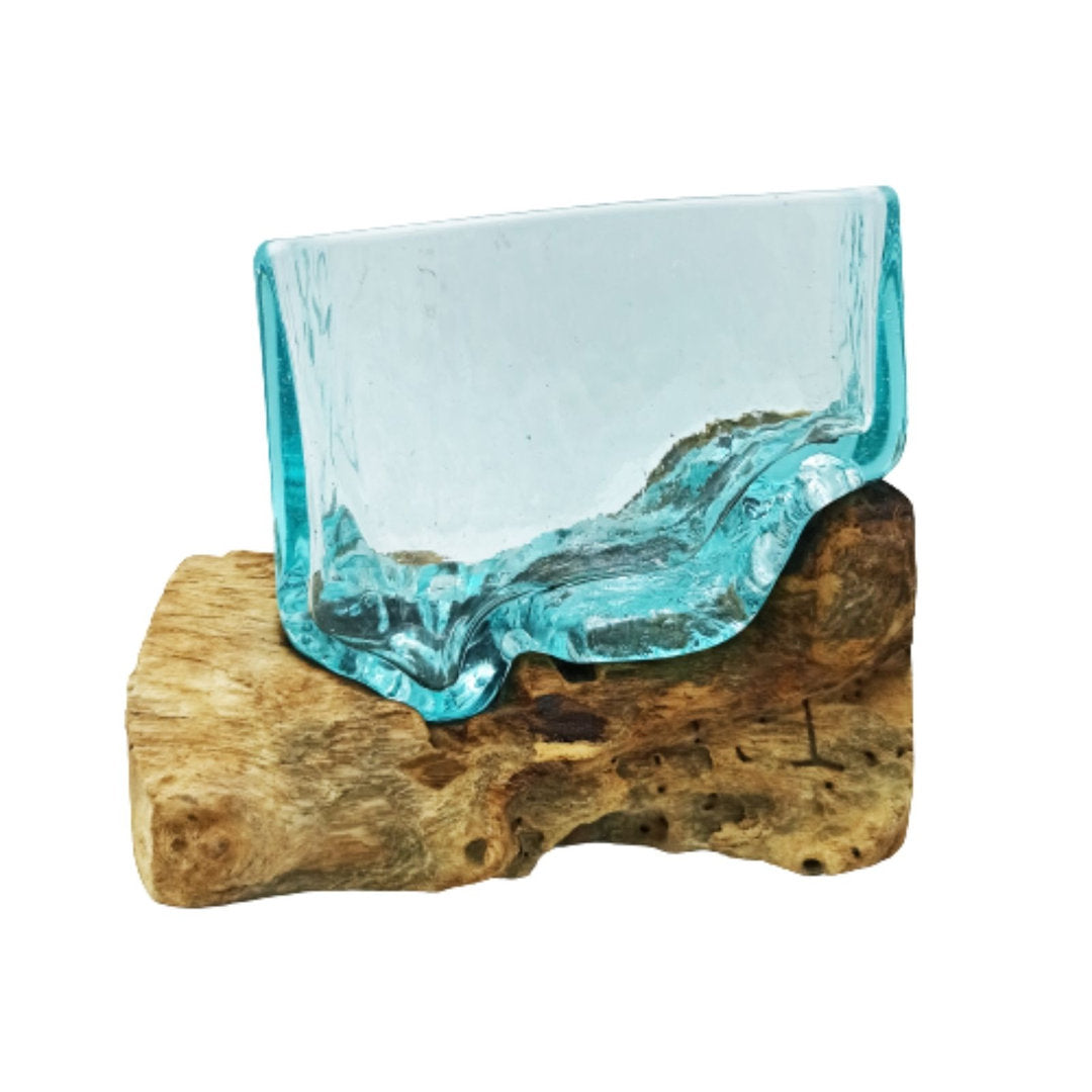 Geschmolzenes Glas auf Holz mit Ständer - Mittlere Schüssel