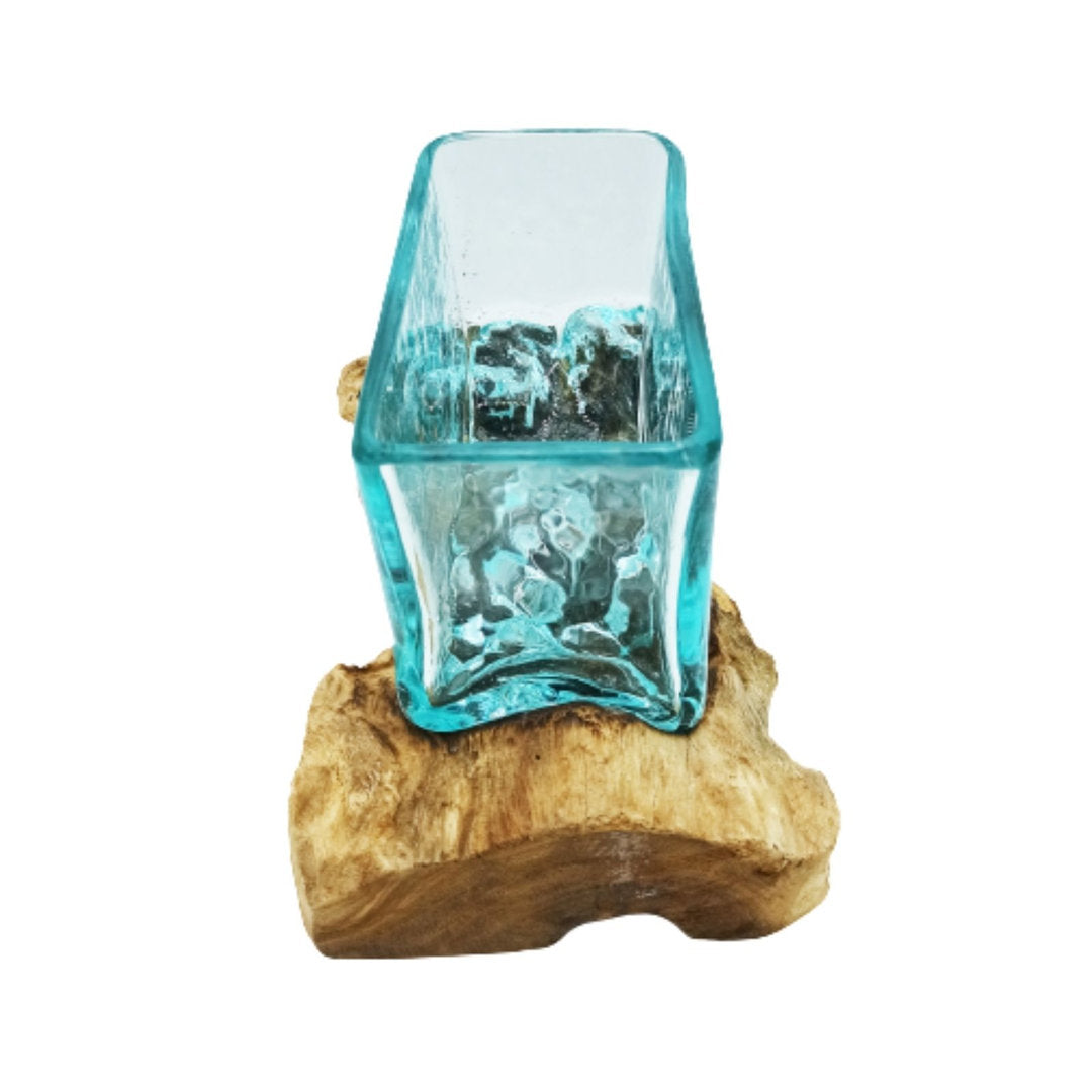 Geschmolzenes Glas auf Holz mit Ständer - Mittlere Schüssel