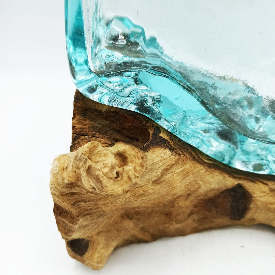 Geschmolzenes Glas auf Holz mit Ständer - Mittlere Schüssel