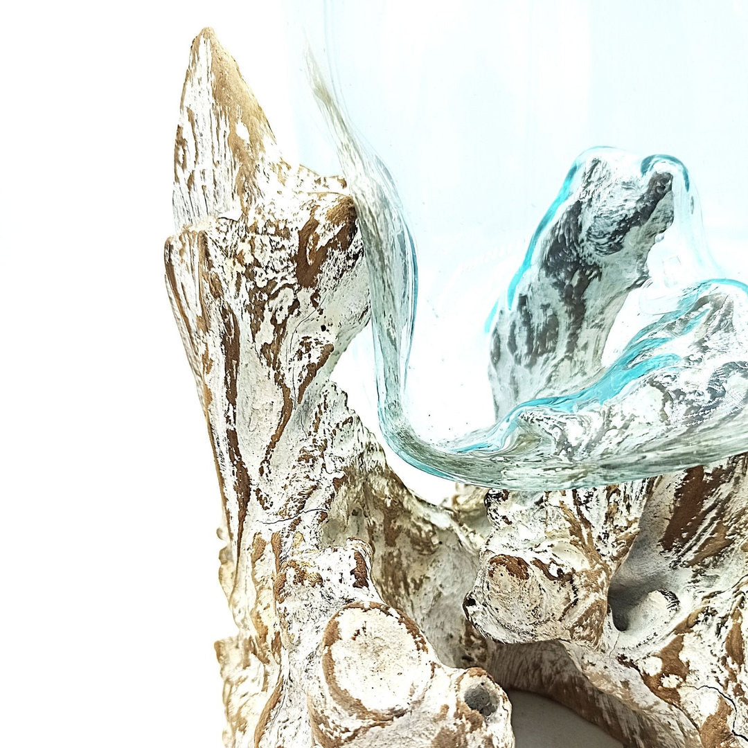 Geschmolzenes Glas auf Weiß Gewaschenem Holz - Große Schüssel