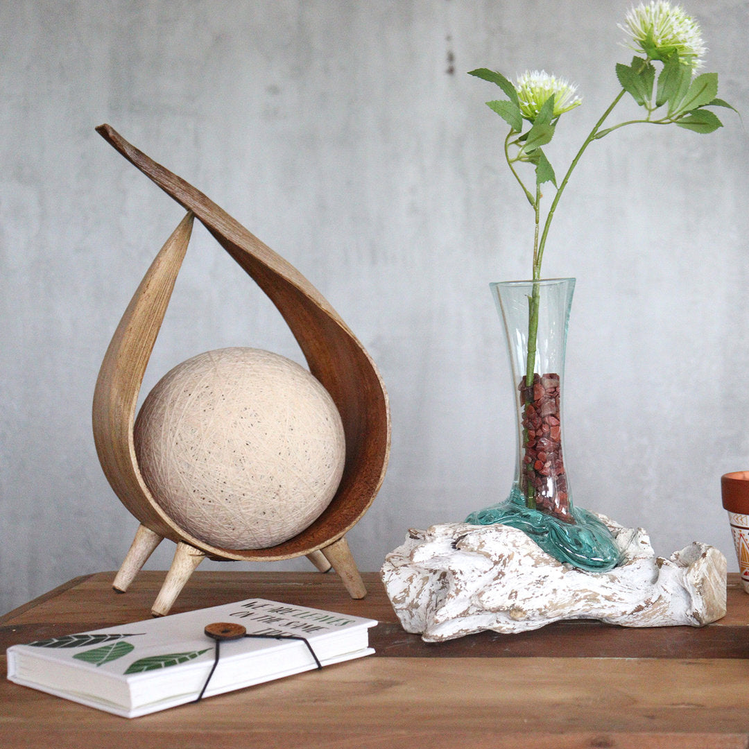 Geschmolzenes Glas auf Weiß Gewaschenem Holz - Vase - Medium