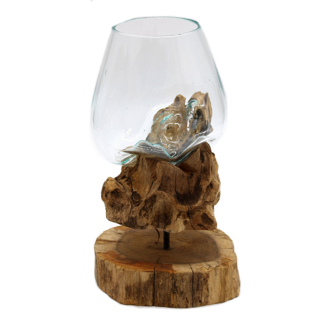 Geschmolzenes Glas auf Holz mit Ständer - Große Schüssel