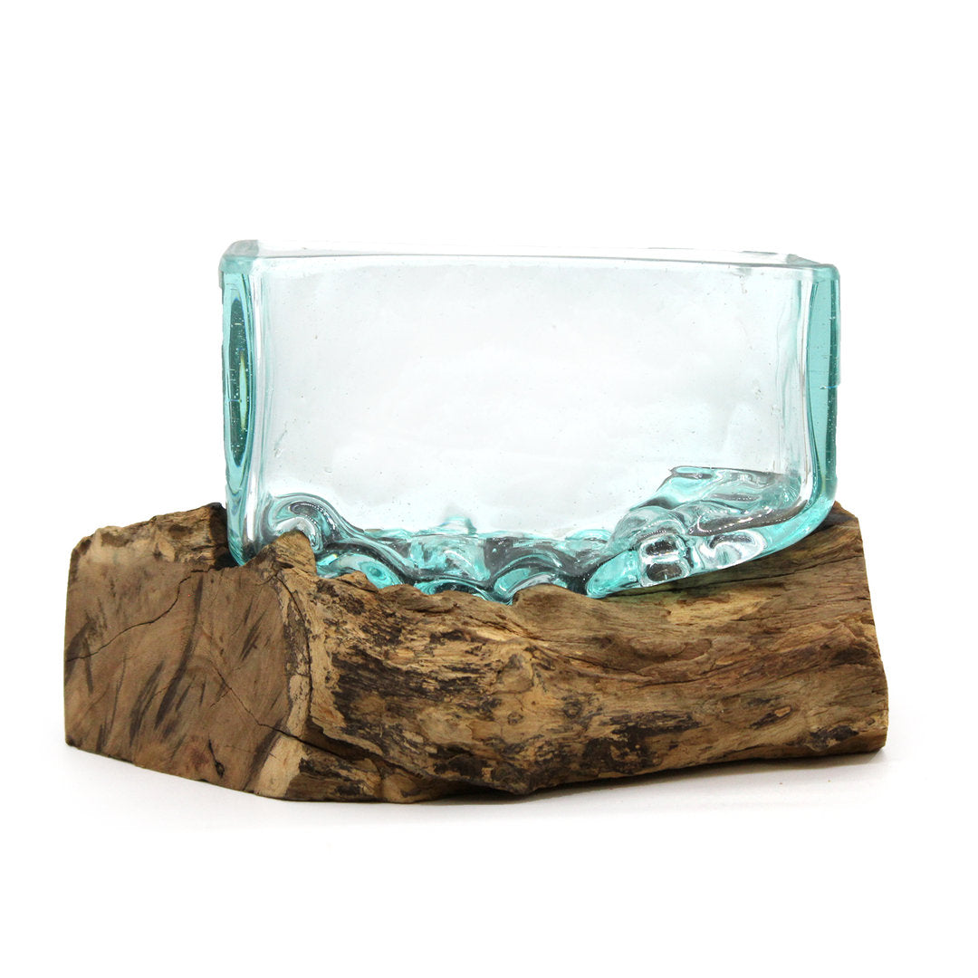 Geschmolzenes Glas auf Holz mit Ständer - Mittlere Schüssel