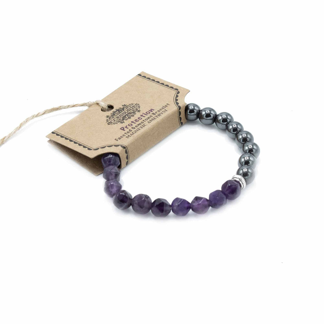 Facettiertes Edelstein-Armband - Magnetischer Amethyst - 8 mm Kugeln