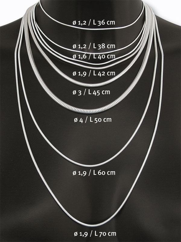 Schlangenkette, ø 1,6 mm - L 50 cm, 925 Silber rhodiniert