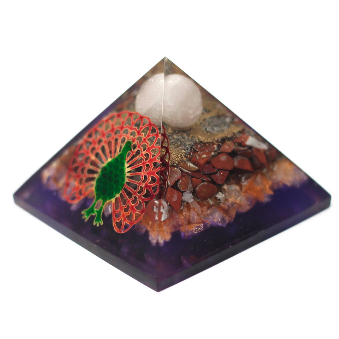 Große Orgonite Pyramid 80 mm - Pfau
