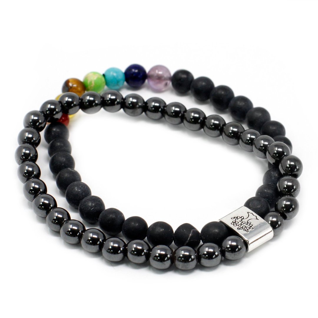 Magnetisches Edelsteinarmband - Schwarzstein (Schwarzer Achat) - Chakra