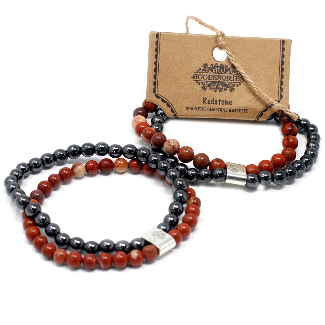 Magnetisches Edelsteinarmband - Roter Stein (Roter Jaspis) 6 mm Kugeln