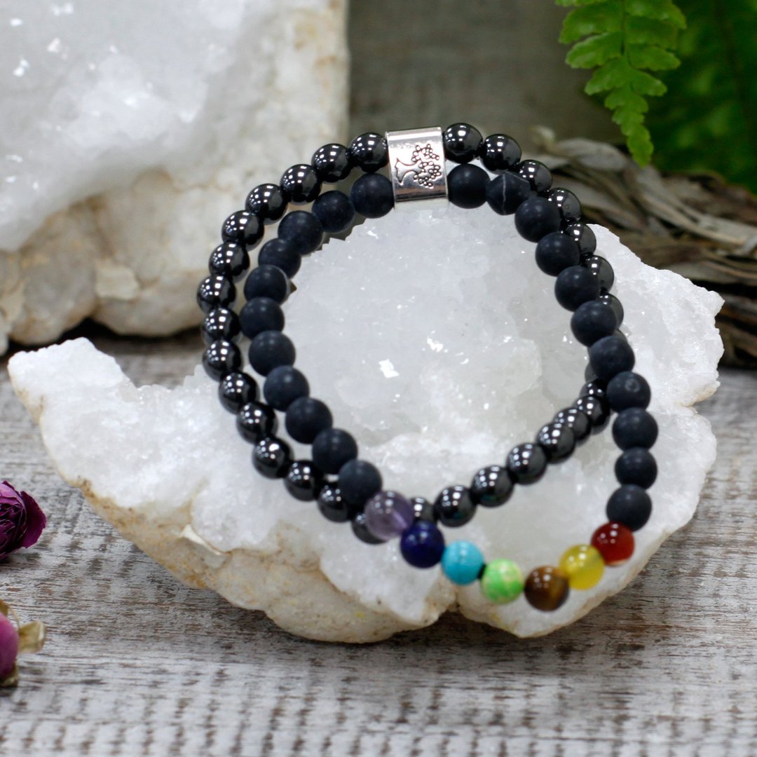 Magnetisches Edelsteinarmband - Schwarzstein (Schwarzer Achat) - Chakra