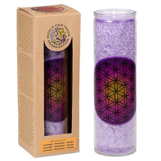 Stearinkerze Blume des Lebens violett