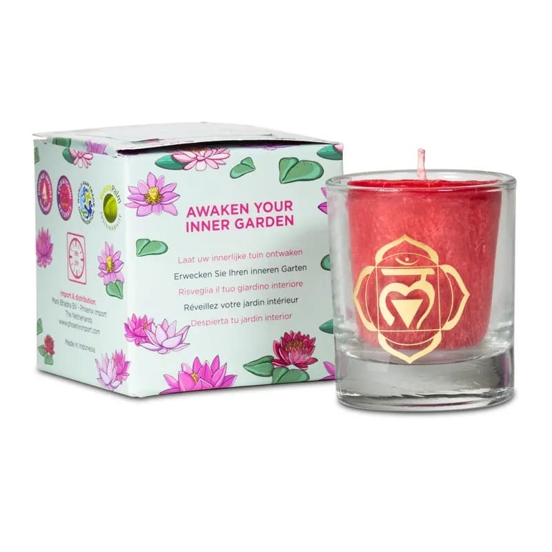 Votiv-Duftkerze erstes Chakra in Geschenkbox