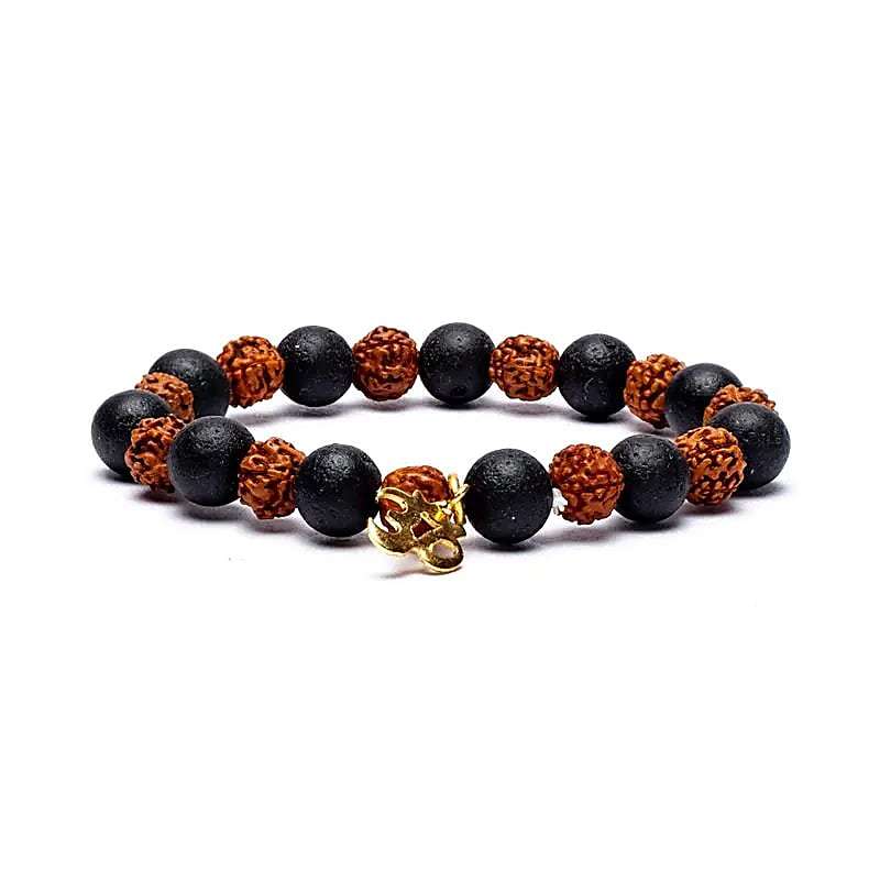 Armband Rudraksha/Lavastein und Om elastisch