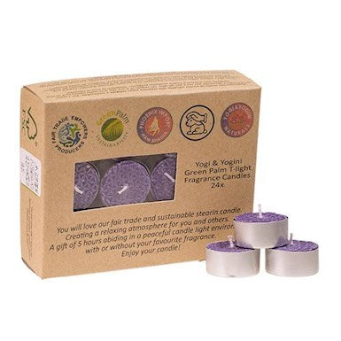 Fair Trade Teelichter Stearin Lavendelduft - Blume des Leben 24 Stück