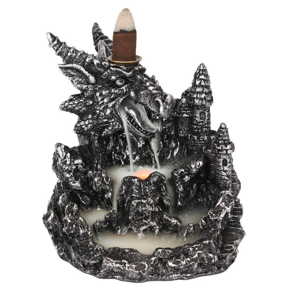 Silberner Drache beleuchtet - Räucherrückfluss-Brenner (Backflow Incense Burner)