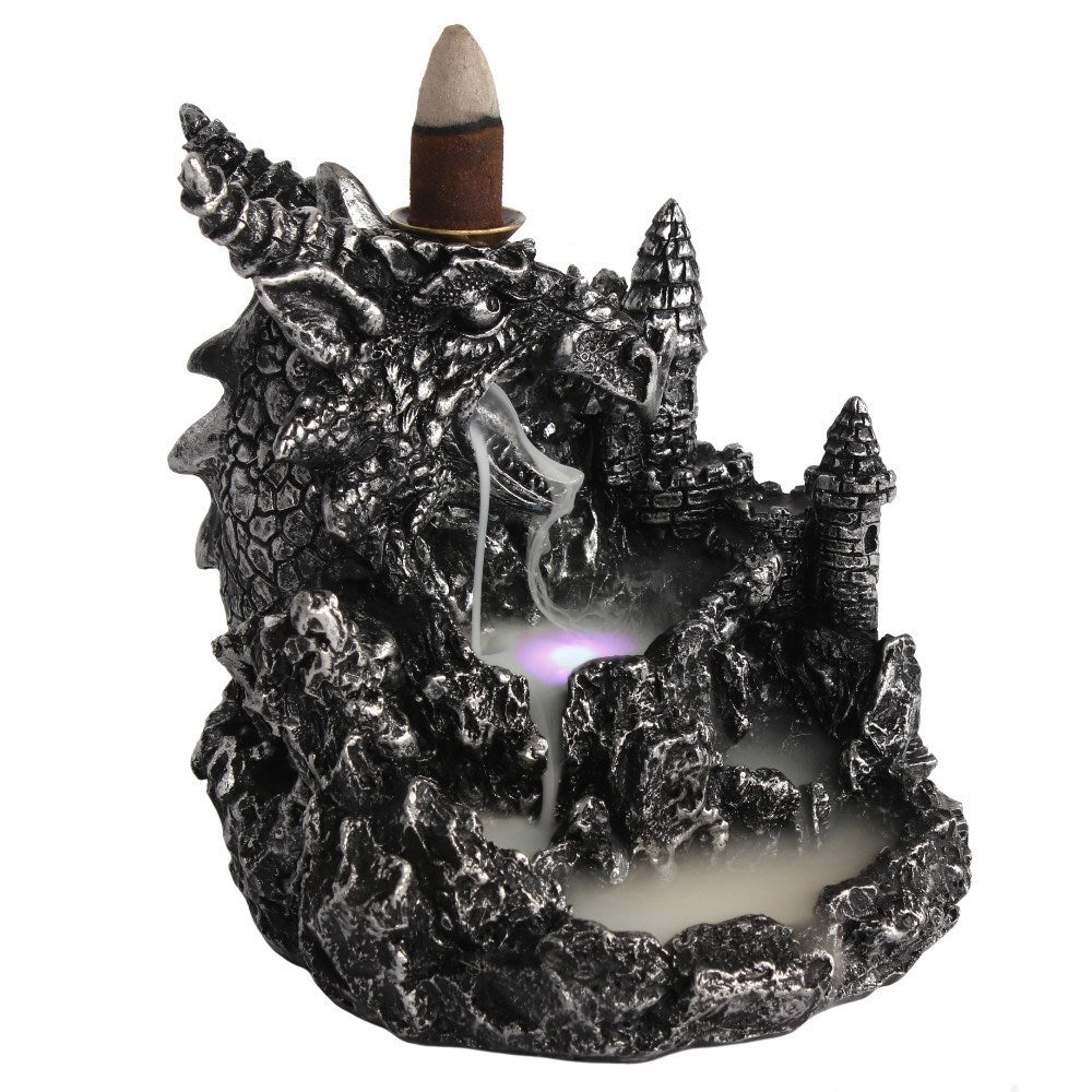 Silberner Drache beleuchtet - Räucherrückfluss-Brenner (Backflow Incense Burner)