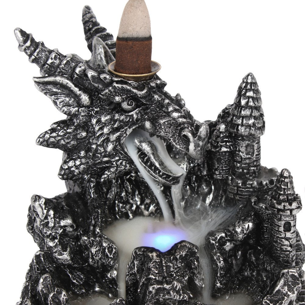 Silberner Drache beleuchtet - Räucherrückfluss-Brenner (Backflow Incense Burner)
