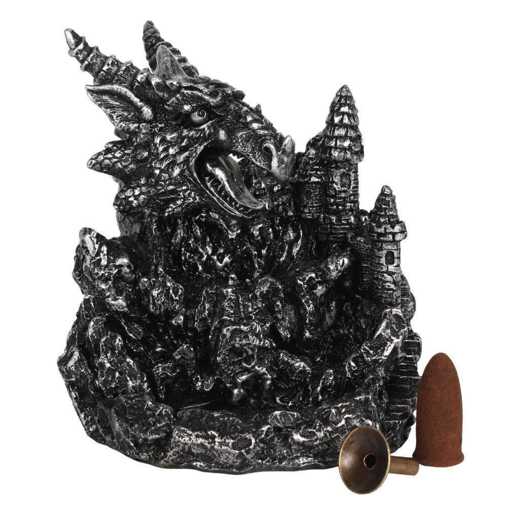 Silberner Drache beleuchtet - Räucherrückfluss-Brenner (Backflow Incense Burner)
