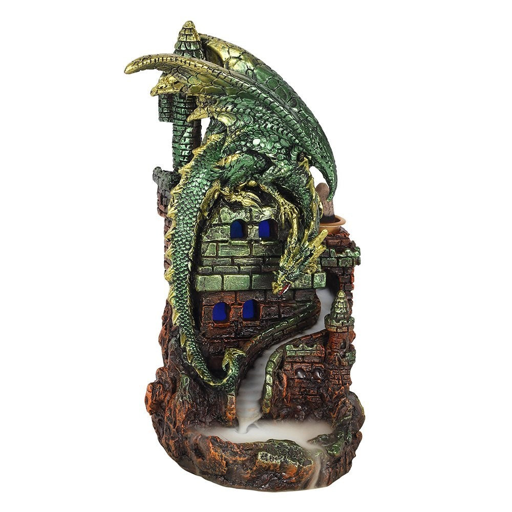 Drachen auf beleuchteter Burg - Räucherrückfluss-Brenner (Backflow Incense Burner)