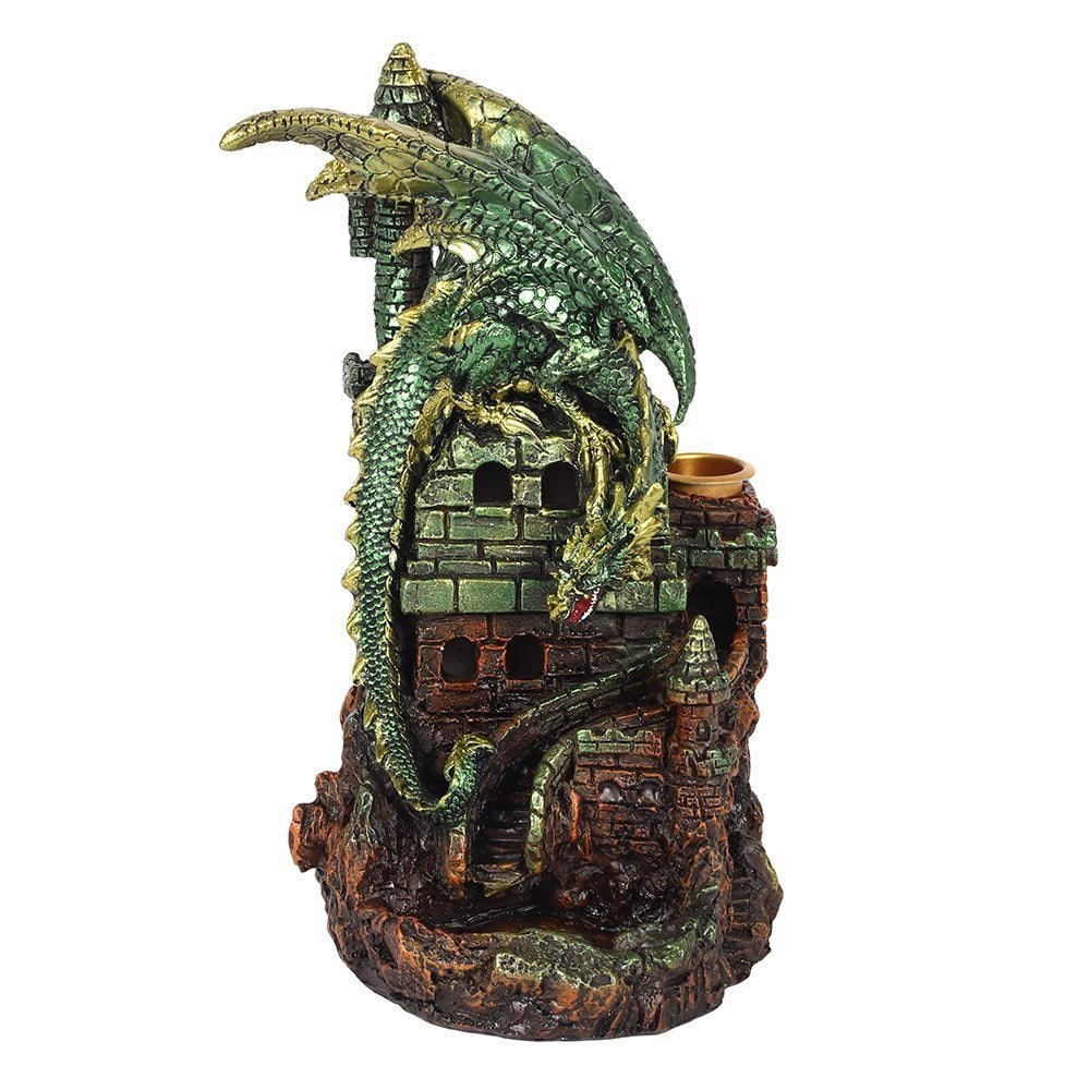 Drachen auf beleuchteter Burg - Räucherrückfluss-Brenner (Backflow Incense Burner)