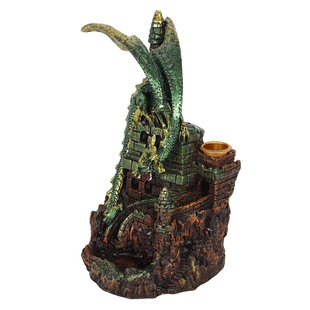Drachen auf beleuchteter Burg - Räucherrückfluss-Brenner (Backflow Incense Burner)