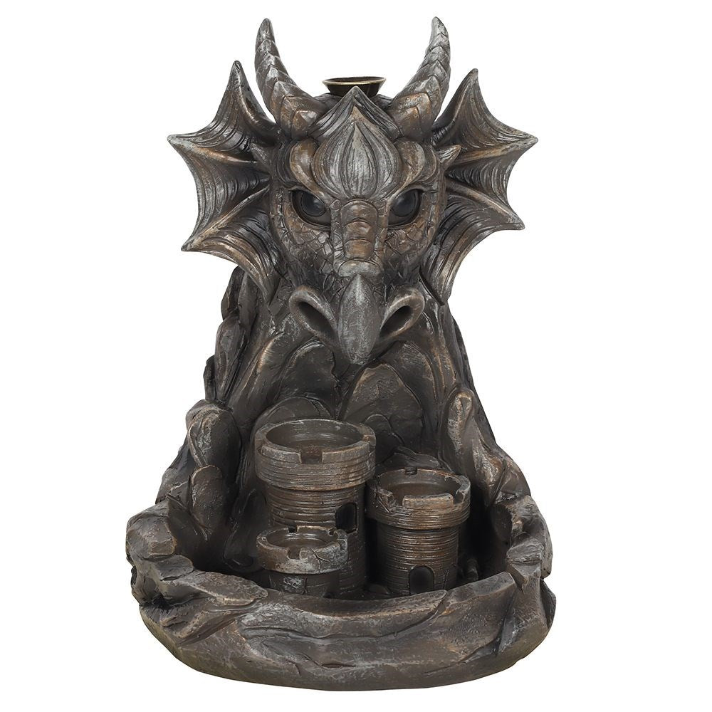 Drachen auf beleuchteter Burg - Räucherrückfluss-Brenner (Backflow Incense Burner)