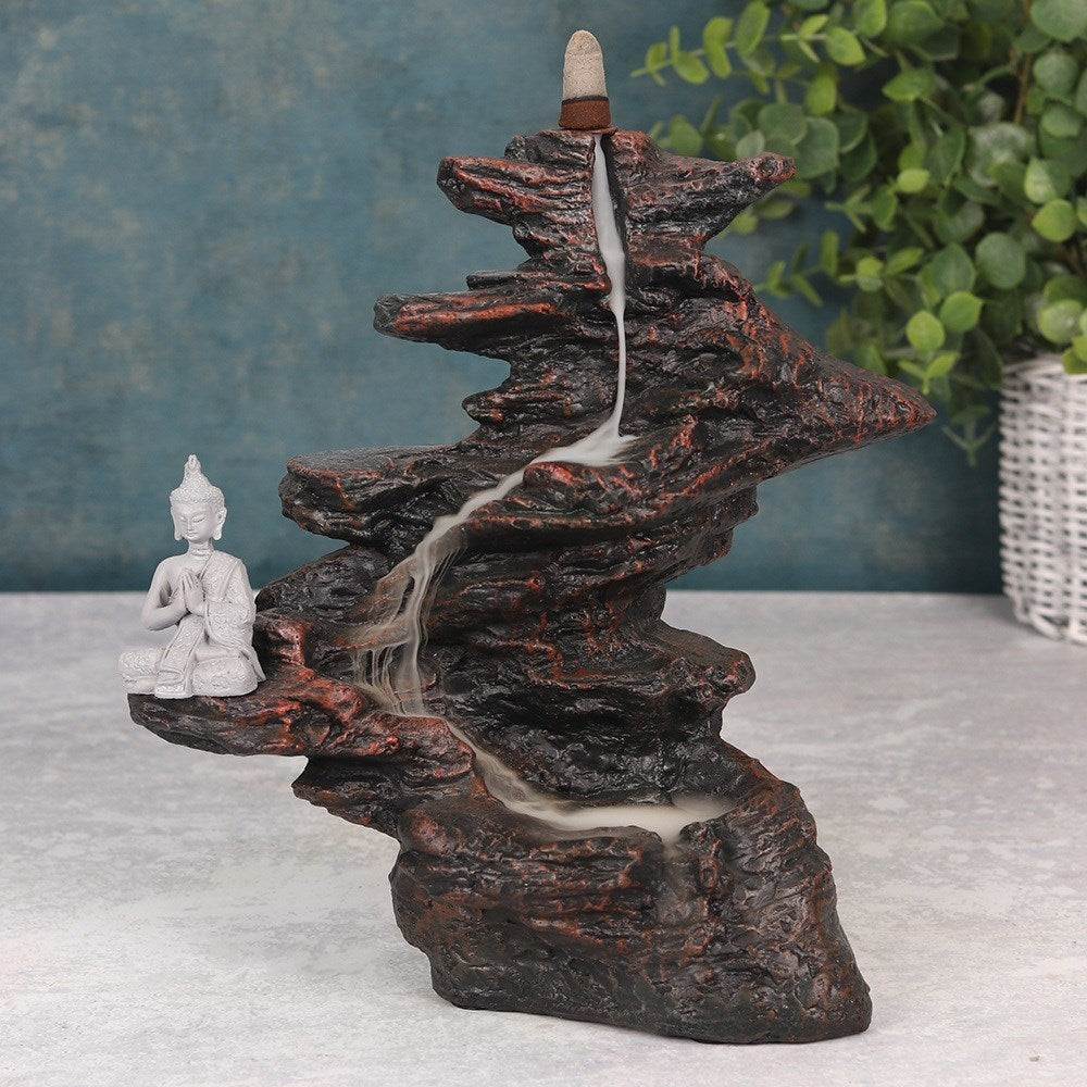 25cm Buddha auf Felsen - Räucherrückfluss-Brenner (Backflow Incense Burner)