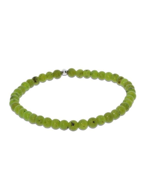 Jade Nephrit Edelsteinarmband mit Silberkügelchen - Kugel ø 4-5 mm - auf Elastikband Länge ca. 18 cm
