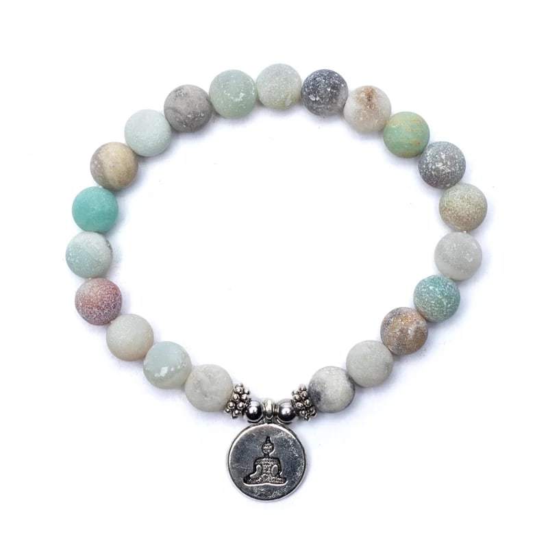 Mala/Armband Amazonit - elastisch - mit Buddha 8 mm Kugeln