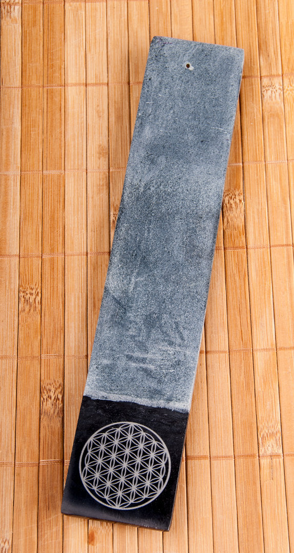 Räucherstäbchenhalter - Blume des Lebens Speckstein schwarz