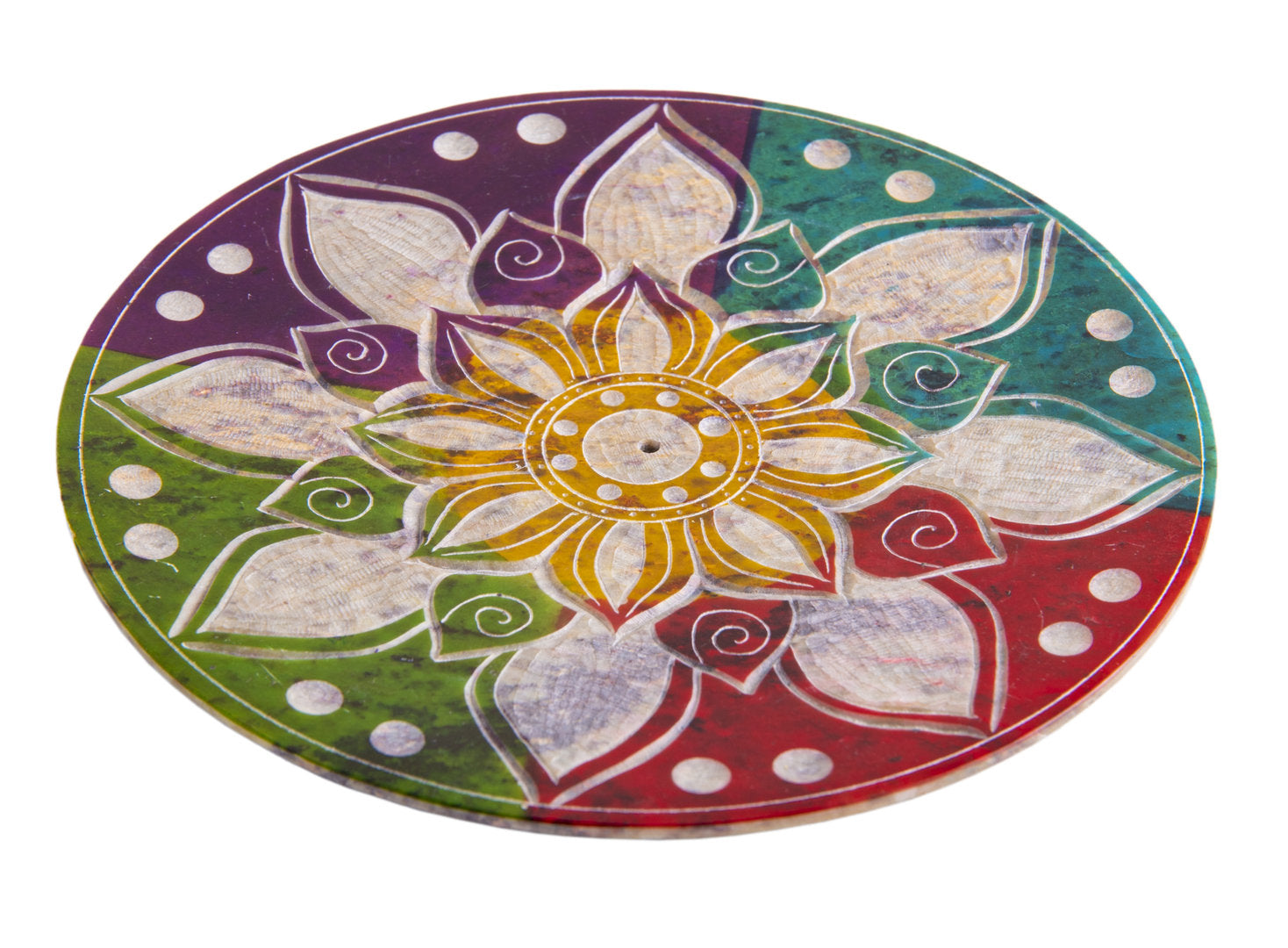 Specksteinhalter rund Buntes Mandala - Räucherstäbchenhalter