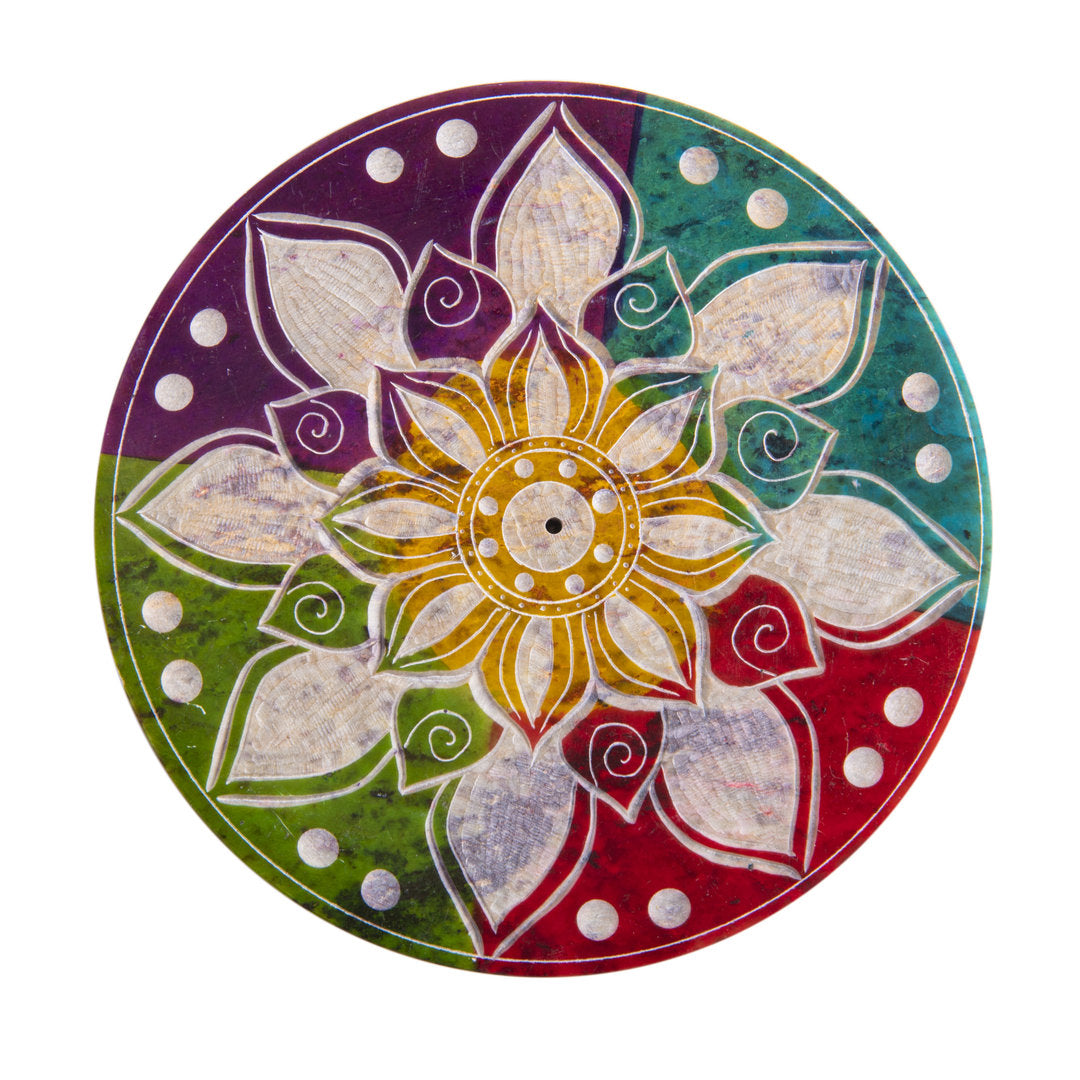 Specksteinhalter rund Buntes Mandala - Räucherstäbchenhalter