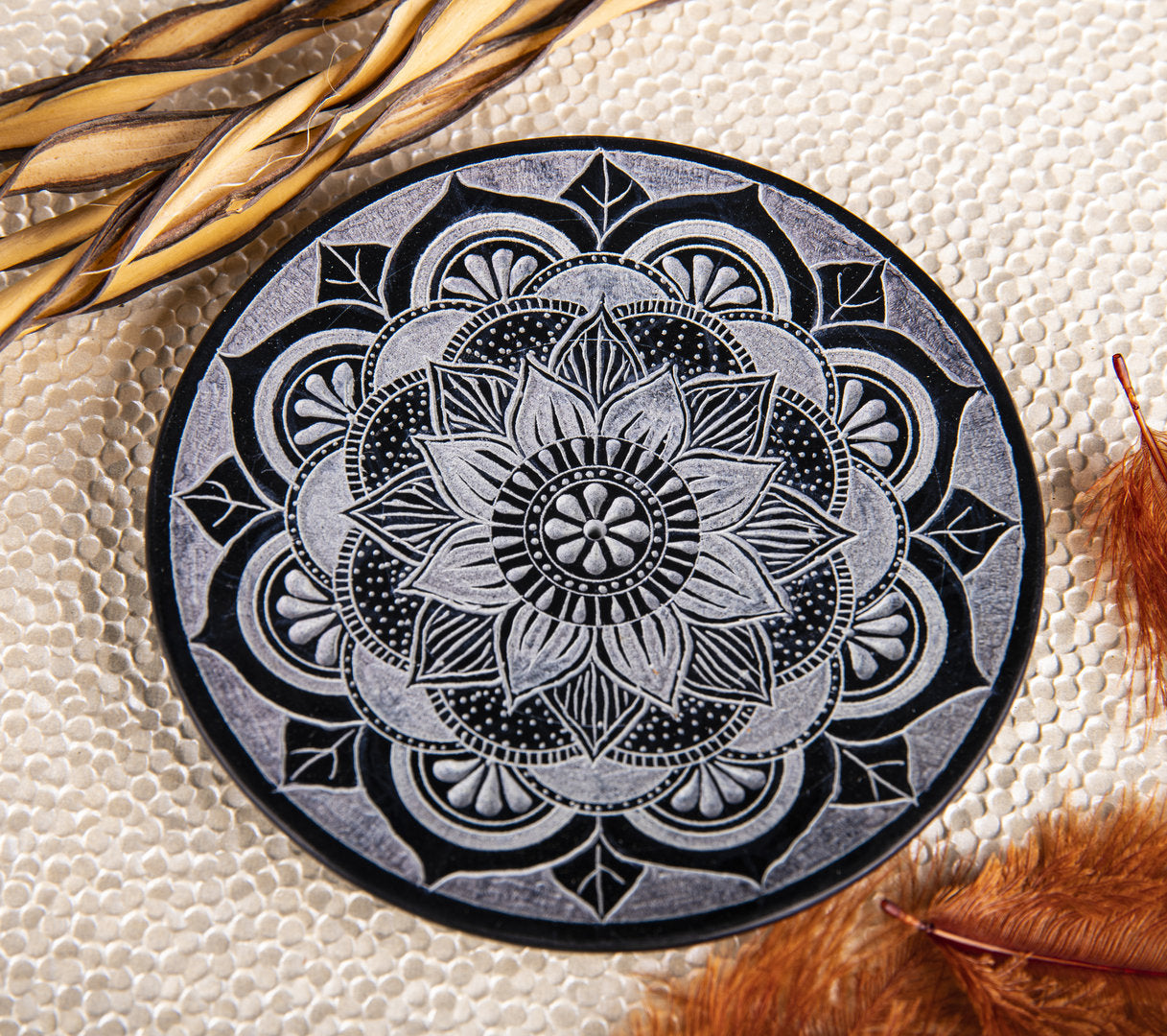 Stäbchenhalter Mandala, groß Speckstein 13 cm