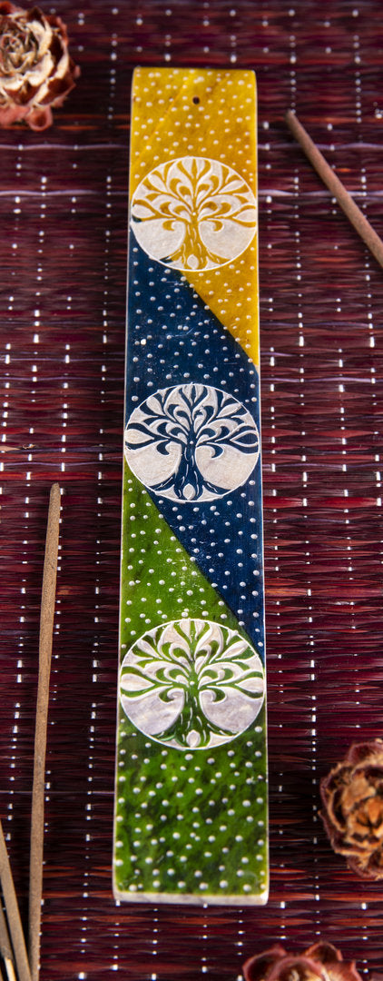 Bunter Lebensbaum Specksteinhalter - Räucherstäbchenhalter
