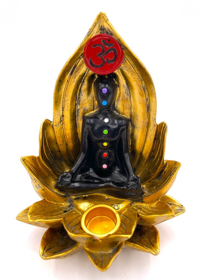 Goldener Lotus 7 Chakra-Meditation OM Buddha Räucherstäbchen und Kegelhalter