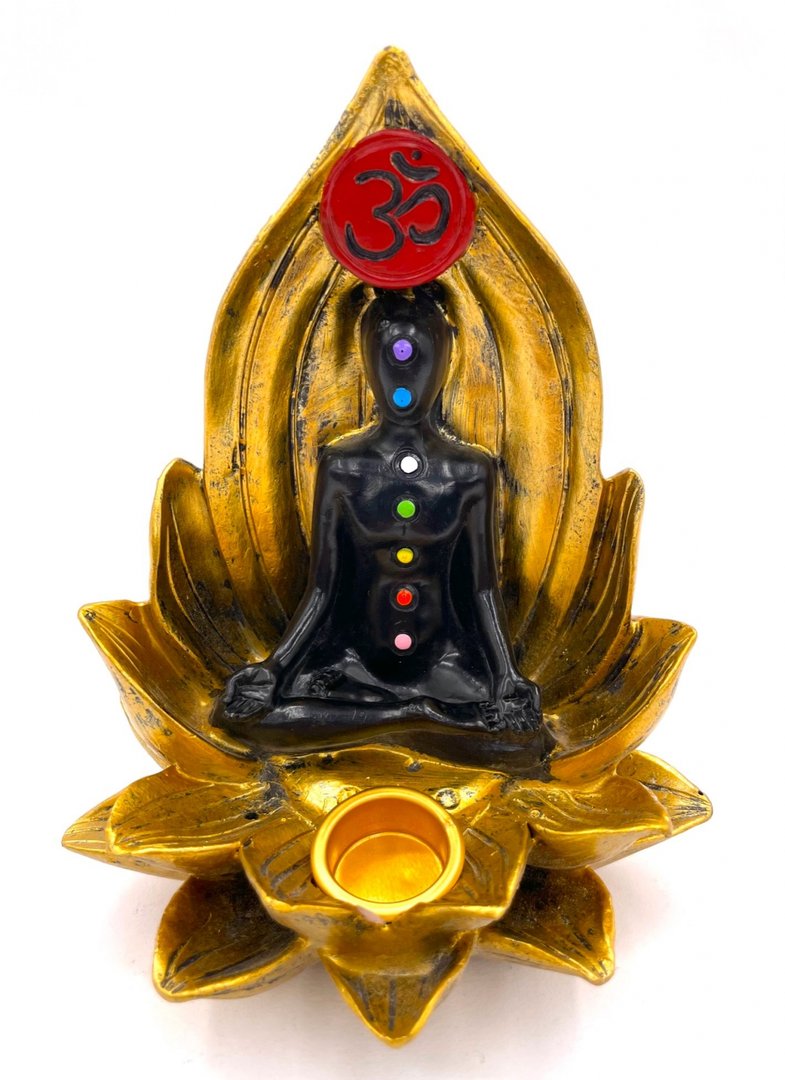 Goldener Lotus 7 Chakra-Meditation OM Buddha Räucherstäbchen und Kegelhalter